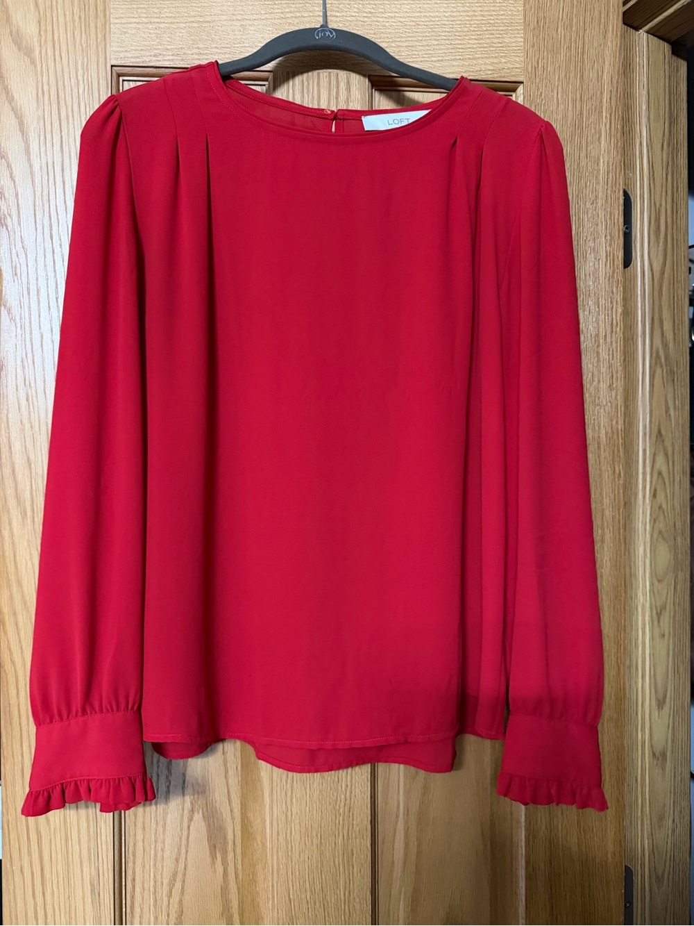 LOFT Red Long-Sleeve Ruffle Cuff Top